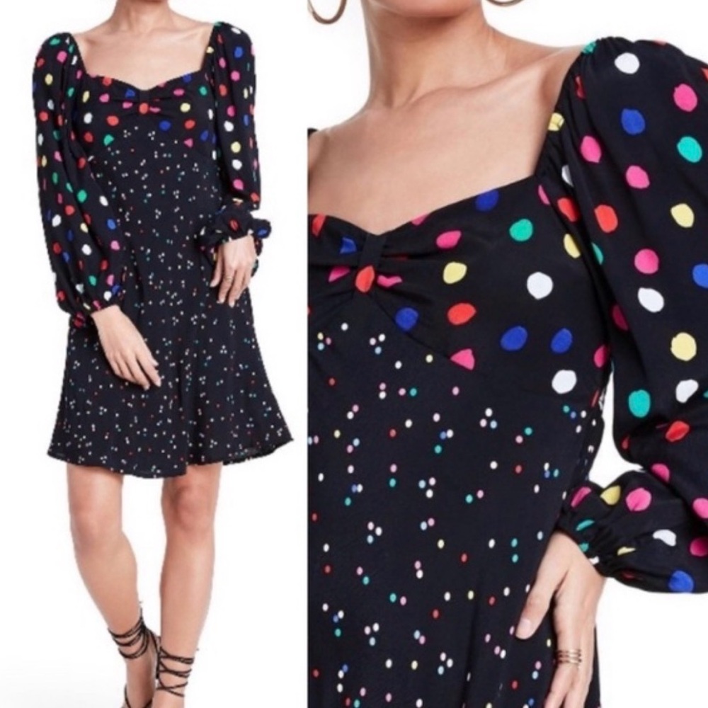 Rixo For Target Polka Dot Long Sleeve Multi Color Swing Dress